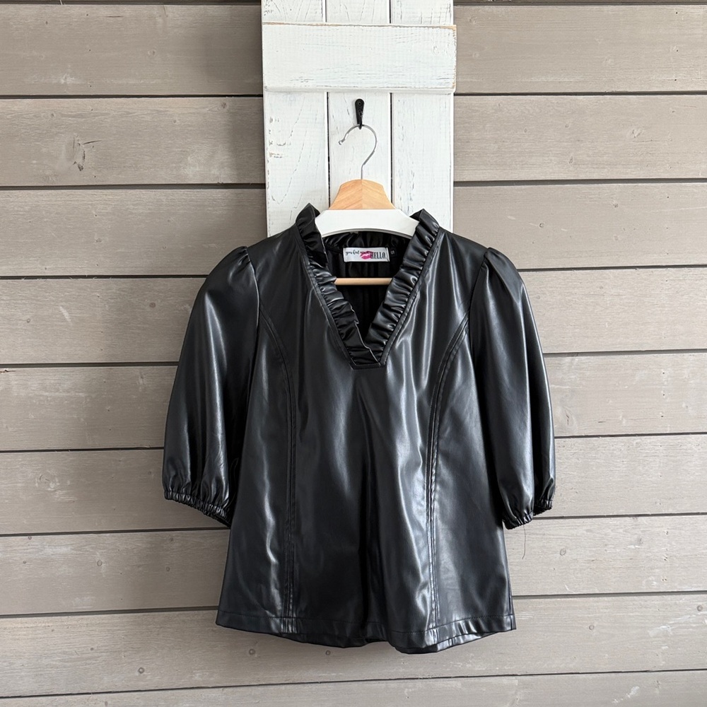 Elegant Black Faux Leather Blouse